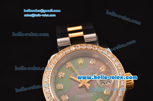Rolex Datejust Lady 2813 Automatic Two Tone Case with Diamond Bezel and Grey MOP Dial ETA Coating - Click Image to Close